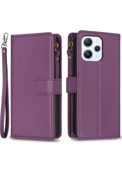 Xiaomi Redmi Için Cüzdan Stand Kılıfı 12 4g Zipper Cep Pu Deri Anti Dalgalı Kapak-Koyu Mor (Yurt Dışından)