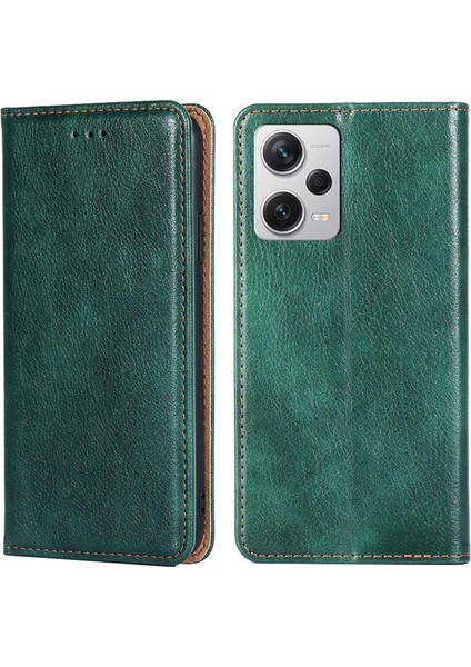 Xiaomi Redmi Için Note 12 Pro+ 5g Manyetik Adsorpsiyon Pu Deri Tam Koruma Telefon Kapağı Flip Stand Cüzdan Kılıfı-Yeşil (Yurt Dışından)