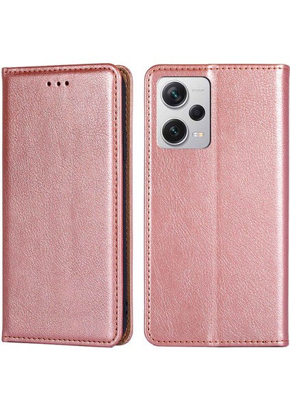 Xiaomi Için Redmi Note 12 Pro+ 5g Manyetik Adsorpsiyon Pu Deri Tam Koruma Telefon Kapağı Flip Stand Cüzdan Kılıfı-Gül Altın (Yurt Dışından)