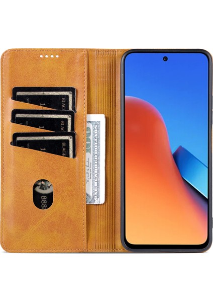 Xiaomi Redmi Için 12 4g Destekleme Stand Telefon Kapağı Pu Deri Deri Cüzdan Kılıfı Manyetik Telefon Kabuğu-Kahverengi (Yurt Dışından) fiyatları