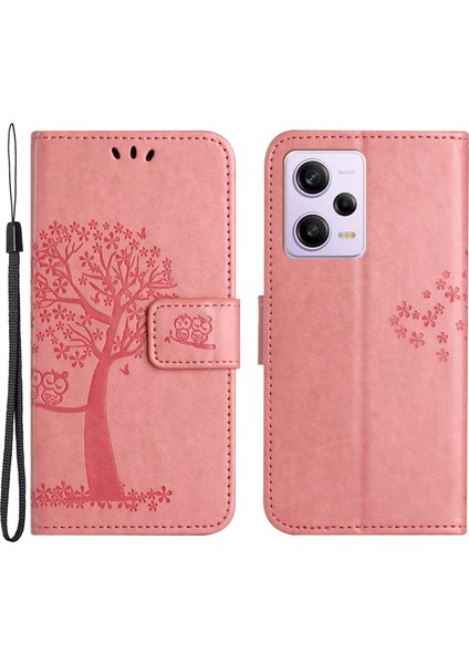 Xiaomi Redmi Için Pu Deri Telefon Kılıfı Not 12 Pro+ 5g Baskılı Baykuş Ağacı Deseni Koruyucu Telefon Stand Cüzdan Kapağı-Pembe (Yurt Dışından)