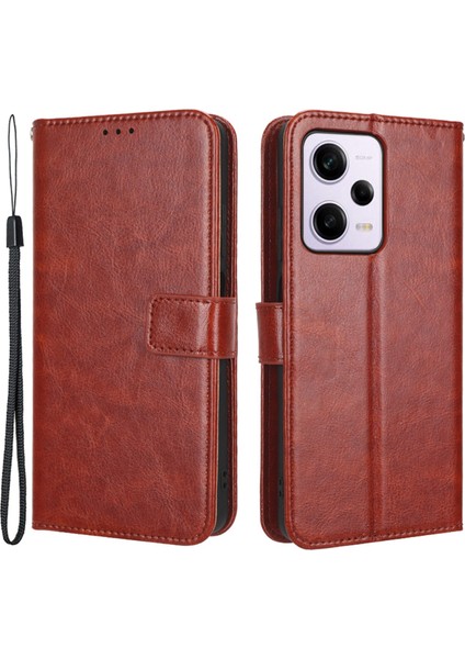 Xiaomi Redmi Için Koruyucu Telefon Kapağı Not 12 Pro+ 5g Çılgın At Dokusu Manyetik Kıçalı Pu Deri Kılıf Stand Strap Ile-Kahverengi (Yurt Dışından)