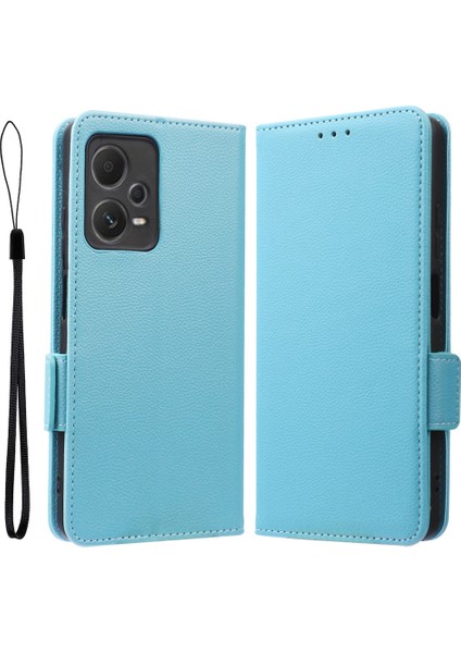 Xiaomi Redmi Için Note 12 Pro+ 5g/redmi Note 12 Explorer 5g Litchi Doku Pu Deri Cüzdan Kılıfı Manyetik Kapanma Folio Stand Telefon Kapağı Strap Ile-Bebek Mavisi (Yurt Dışından)