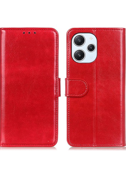 Xiaomi Redmi Için 12 4g Pu Deri Flip Kılıf Çılgın At Doku Standı Cüzdan Telefon Kapağı-Kırmızı (Yurt Dışından)