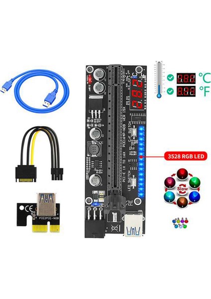 VER15X Plus Pcıe Yükseltici 15X Plus Express 1x - 16X Sata - 6pin Yükseltici Kart Sıcaklık Göstergesi Madencilik Madenci Için LED (Yurt Dışından)