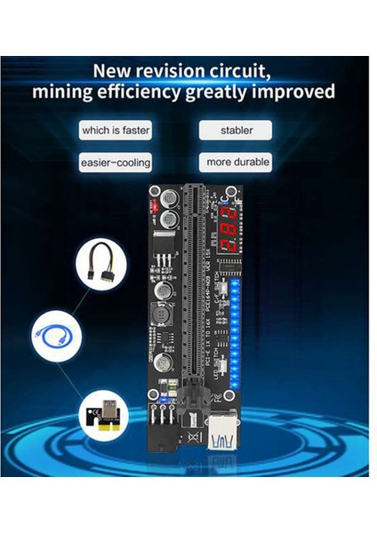 VER15X Plus Pcıe Yükseltici 15X Plus Express 1x - 16X Sata - 6pin Yükseltici Kart Sıcaklık Göstergesi Madencilik Madenci Için LED (Yurt Dışından)