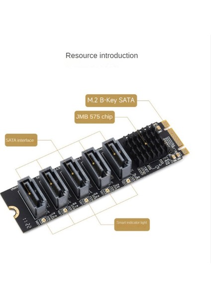 M.2 Ngff Sata - 5 Bağlantı Noktalı Sata3 Genişletme Kartı JM582 Ana Çip, Alüminyum Alaşımlı Isı Emici Sürücü Ücretsiz Destek Sata Pm (Yurt Dışından)
