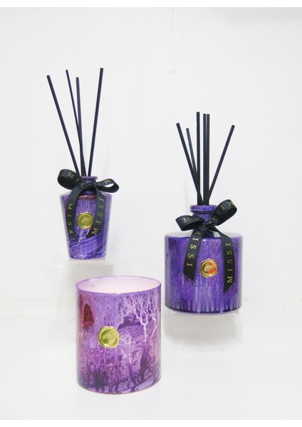 Mor Batik Desenli Cam Bardak Mumluk Vetealight Seti