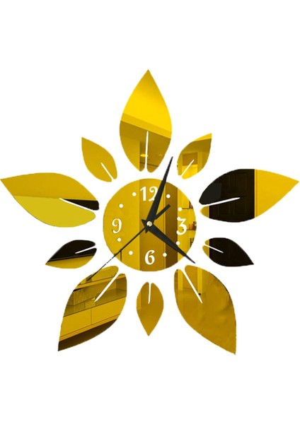 40 cm Dıy Çiçek Yaprak Ayna Akrilik Ayna Duvar Saati Etiket C (Yurt Dışından)