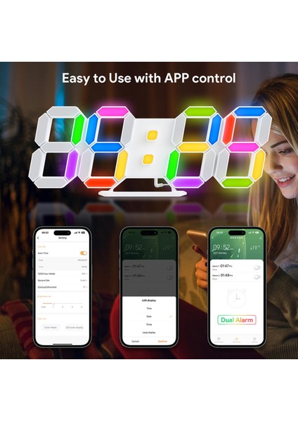 Ev Yatak Odası Için Uygulama Kontrolü ile 3D LED Dijital Duvar Saati Rgb Saat (Yurt Dışından) fırsatları