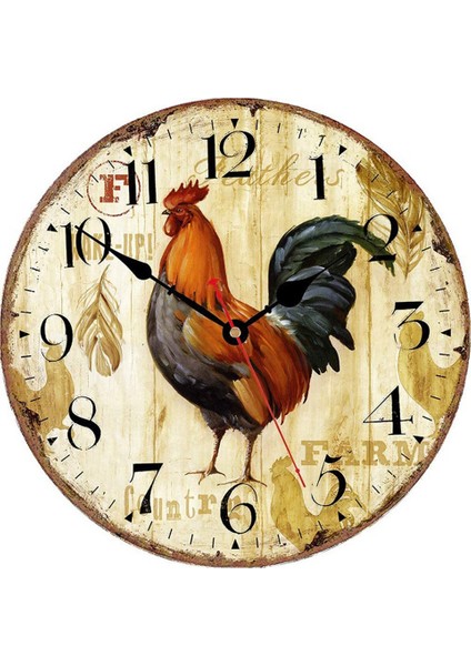 12 Inç Rustik Horoz Sessiz Geçmeyen Duvar Saati (Yurt Dışından)