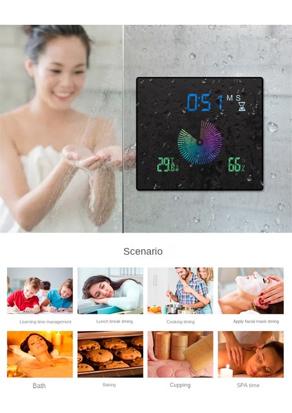 Banyo Su Geçirmez Duvar Saati Duş Saatleri Zamanlayıcı Siyah (Yurt Dışından) indirimleri