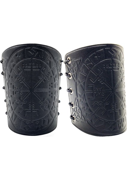Çift Cosplay Sahne Retro Viking Vegvisir Deri Kol Zırhı Siyah (Yurt Dışından)