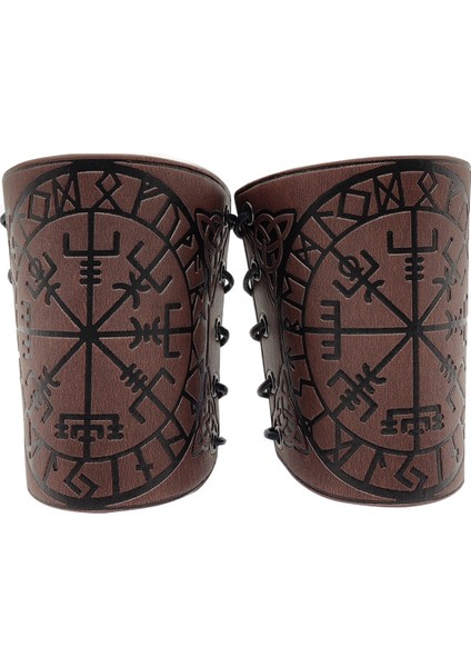 Çift Cosplay Sahne Retro Viking Vegvisir Deri Kol Zırhı Siyah (Yurt Dışından)