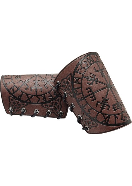 Çift Cosplay Sahne Retro Viking Vegvisir Deri Kol Zırhı Siyah (Yurt Dışından)