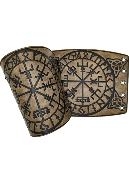 Çift Cosplay Sahne Retro Viking Vegvisir Deri Kol Zırhı Siyah (Yurt Dışından)