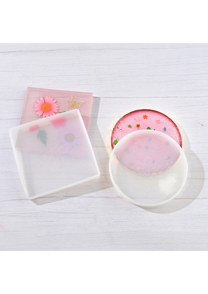 Paket Yuvarlak ve Kare Şekli Coaster Taban Silikon Kalıp Reçine Kalıpları Epoksi Uv Dıy Reçine Zanaat Ev Dekorasyon Araçları (Yurt Dışından)