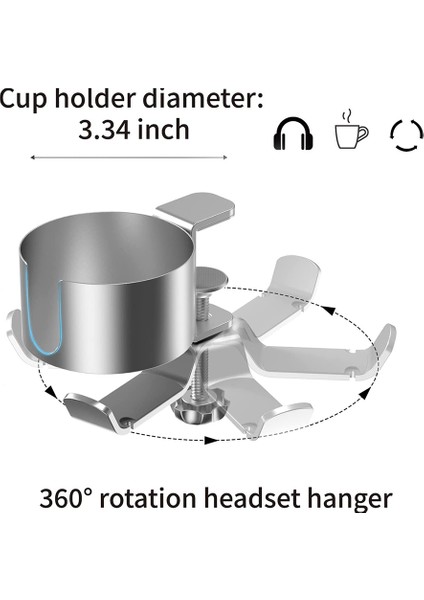 2'si 1 Arada Kulaklık Askılı Masa Bardaklığı - Gümüş (Yurt Dışından)