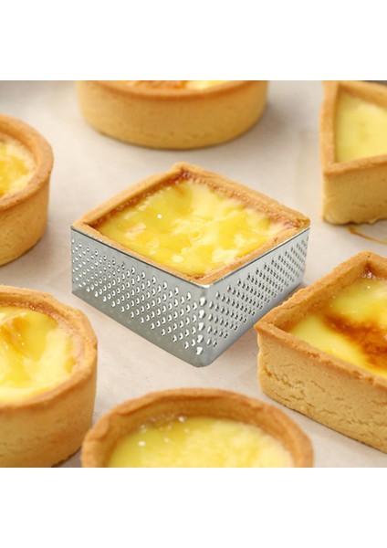 Delikli Tart Yüzük Paslanmaz Çelik Tartlet Kalıpları Kare Şekli Kalıp Kek Daire Fransız Pasta Pişirme Aracı, 5 Paket (Yurt Dışından)