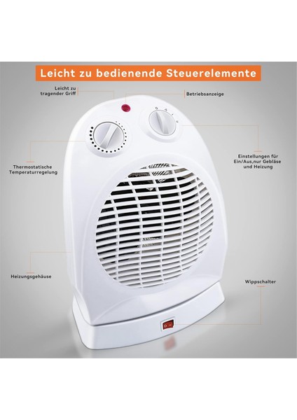2000W, 120° Fanlı Isıtıcı, 2 Isıtma Ayarlı, Ayarlanabilir, Eu Fişi (Yurt Dışından)