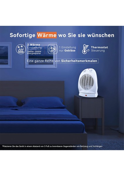2000W, 120° Fanlı Isıtıcı, 2 Isıtma Ayarlı, Ayarlanabilir, Eu Fişi (Yurt Dışından)