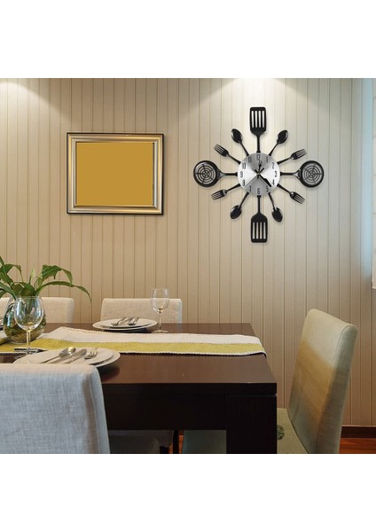 16 Inç Büyük Mutfak Duvar Saatleri Kaşık ve Çatallı(Siyah) (Yurt Dışından) fırsatları
