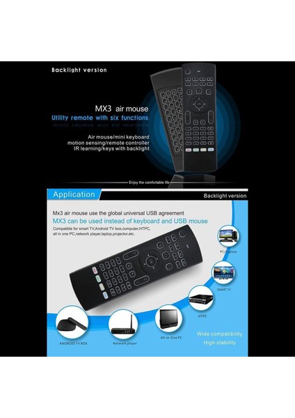 Mx3 Hava Fare Kablosuz Arkadan Aydınlatmalı 2.4g Rf X96 Tx3 H96 Android Tv Kutusu Için (Yurt Dışından)