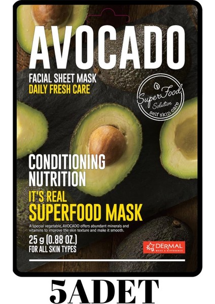 5 ADET Superfood Avokado Yüz Maskesi I Düzenleyici ve Besleyici