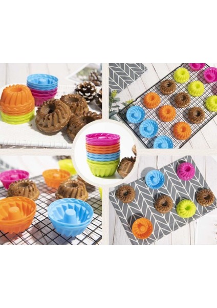 12'li Yıkanabilir Mini Chef Muffin Pişirme Kalıbı, Silikon Göbekli Kek, Cupcake, Hamur Işi Kap