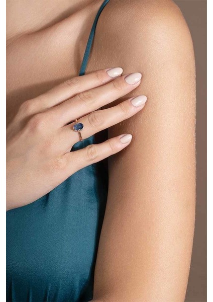 Lapis Lazuli Taşlı Minimal Gümüş Ayarlanabilir Kadın Yüzük Rose Rengi - 11 fiyatları