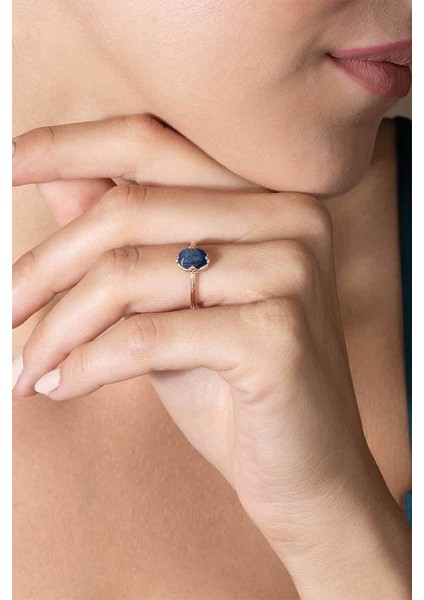 Lapis Lazuli Taşlı Minimal Gümüş Ayarlanabilir Kadın Yüzük Rose Rengi - 11 modelleri