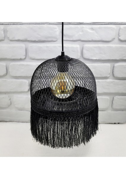 Siyah Endüstriyel Metal Hasır Tel Kafes Ip Detaylı Model Hol Mutfak Tekli Sarkıt Avize Aydınlatma fiyatları