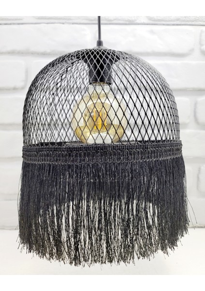 Siyah Endüstriyel Metal Hasır Tel Kafes Ip Detaylı Model Hol Mutfak Tekli Sarkıt Avize Aydınlatma fırsatları