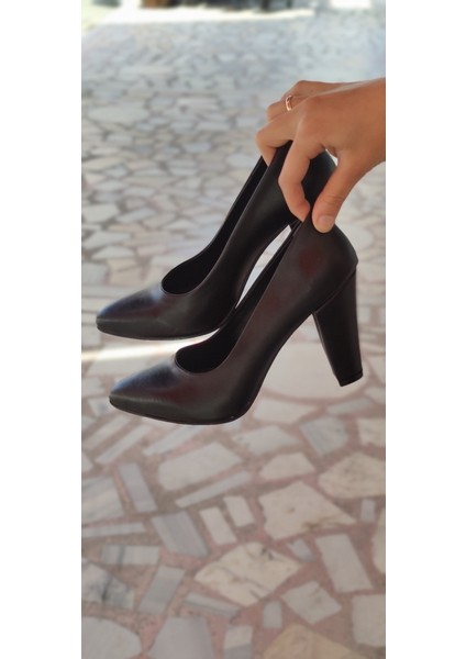 Siyah Deri Kalın Ökçe Stiletto As5B - Siyah - 39 - St00506-Siyah-39