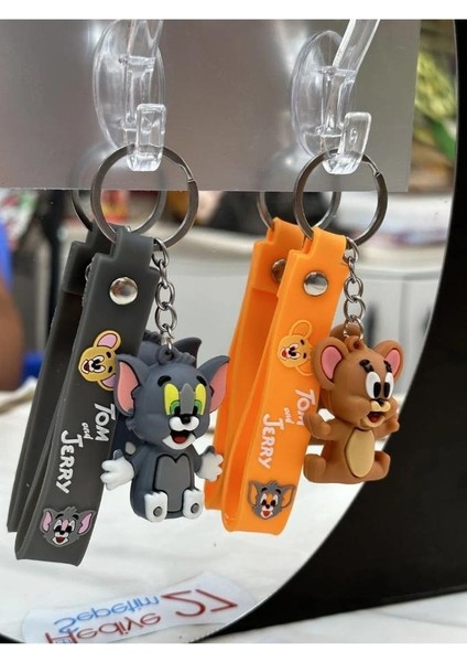 Tom ve Jerry Karikatür Anime Figür Pvc Bebek Anahtarlık Çanta Anahtarlık Süsü 2 Adet