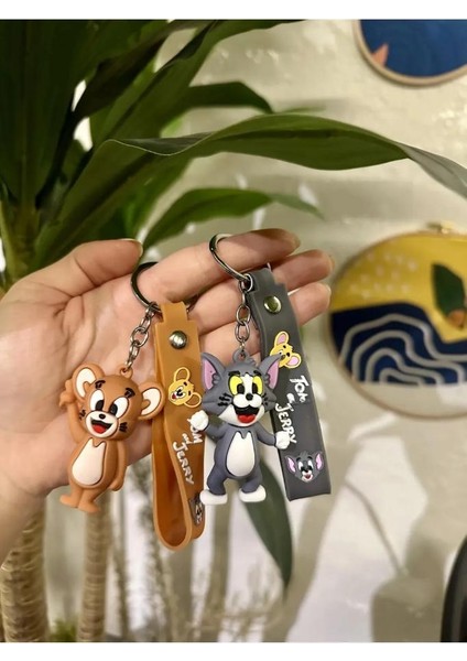 Tom ve Jerry Karikatür Anime Figür Pvc Bebek Anahtarlık Çanta Anahtarlık Süsü 2 Adet modelleri