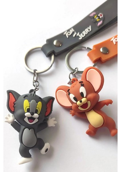 Tom ve Jerry Karikatür Anime Figür Pvc Bebek Anahtarlık Çanta Anahtarlık Süsü 2 Adet fırsatları