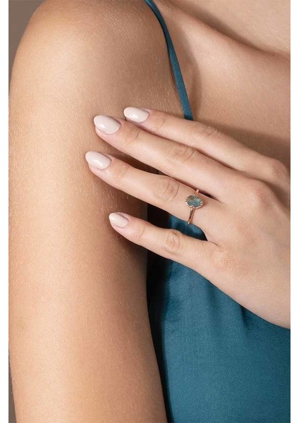 Labradorit Taşlı Minimal Gümüş Ayarlanabilir Kadın Yüzük Rose Rengi - 13 fiyatları