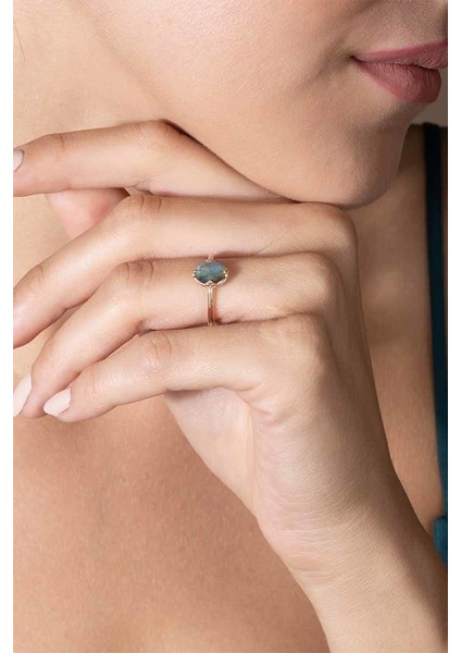 Labradorit Taşlı Minimal Gümüş Ayarlanabilir Kadın Yüzük Rose Rengi - 13 modelleri