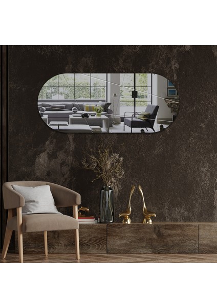 Ayna | Füme Ayna | Victory Tasarım Kanallı Oval Ayna | 50CM x 120CM