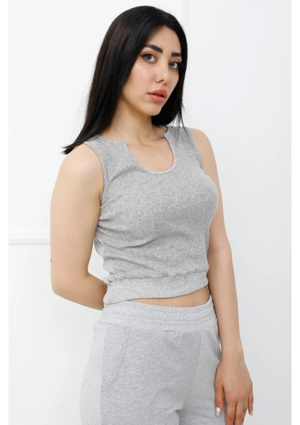 Askılı U Yaka Crop Bady Gri - P-020500