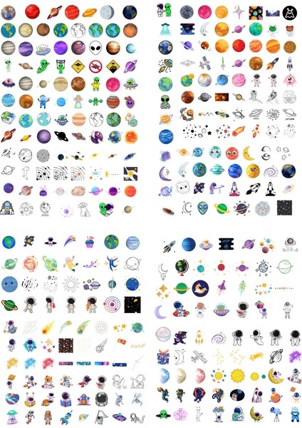 Üçlü Fırsat Seti - 16 Sayfa - 1000 Adet Sticker - 3D Boyutlu - Karışık - Gezegen Etiket Seti fiyatları