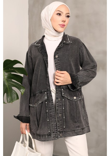 Antrasit Taşlı Kot Ceket fırsatları