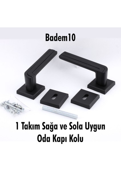 Defne Lüx Mat Siyah Kare Rozetli Oda Kapısı Kapı Kolu Sağa ve Sola Uygun Kapı Kolları 1 Takım