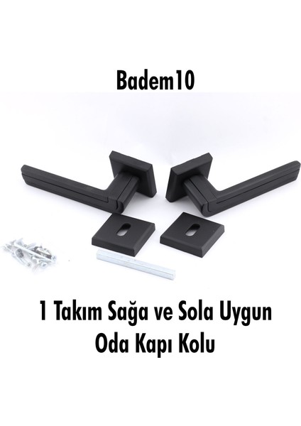 Defne Lüx Mat Siyah Kare Rozetli Oda Kapısı Kapı Kolu Sağa ve Sola Uygun Kapı Kolları 1 Takım