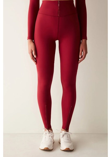 Bordo Yüksek Bel Fermuarlı Bilek Boy Rodos Tayt - Saude Collection fiyatları