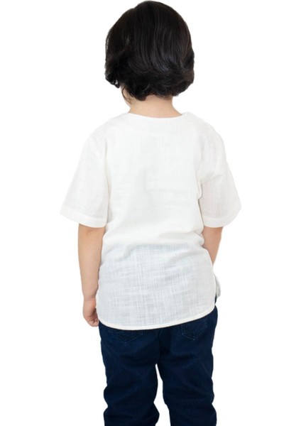 Kısa Kol Şile Bezi Zımbalı Erkek Çocuk Tshirt Krem