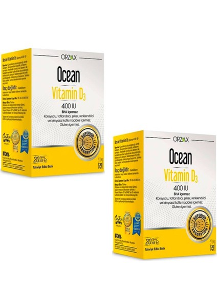 Marka Ocean Vitamin D3 400 Iu Sprey 20ML 2 Adet