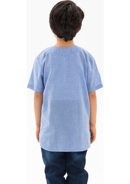 Kısa Kol Şile Bezi Zımbalı Erkek Çocuk T-Shirt Mavi