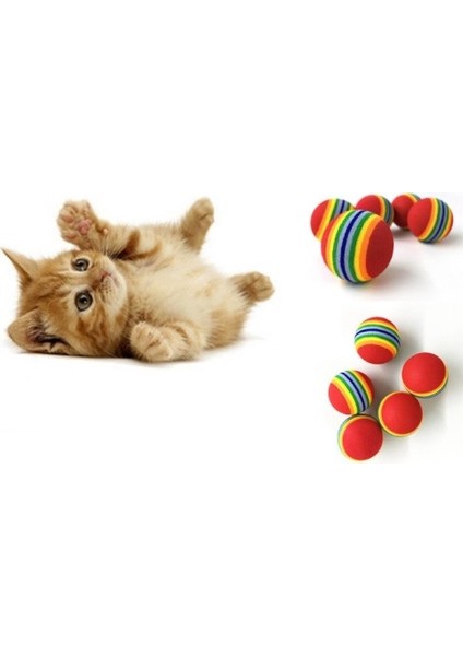 2 Adet Gökkuşağı Renkli Kedi Köpek Oyun Topu 4,2 cm